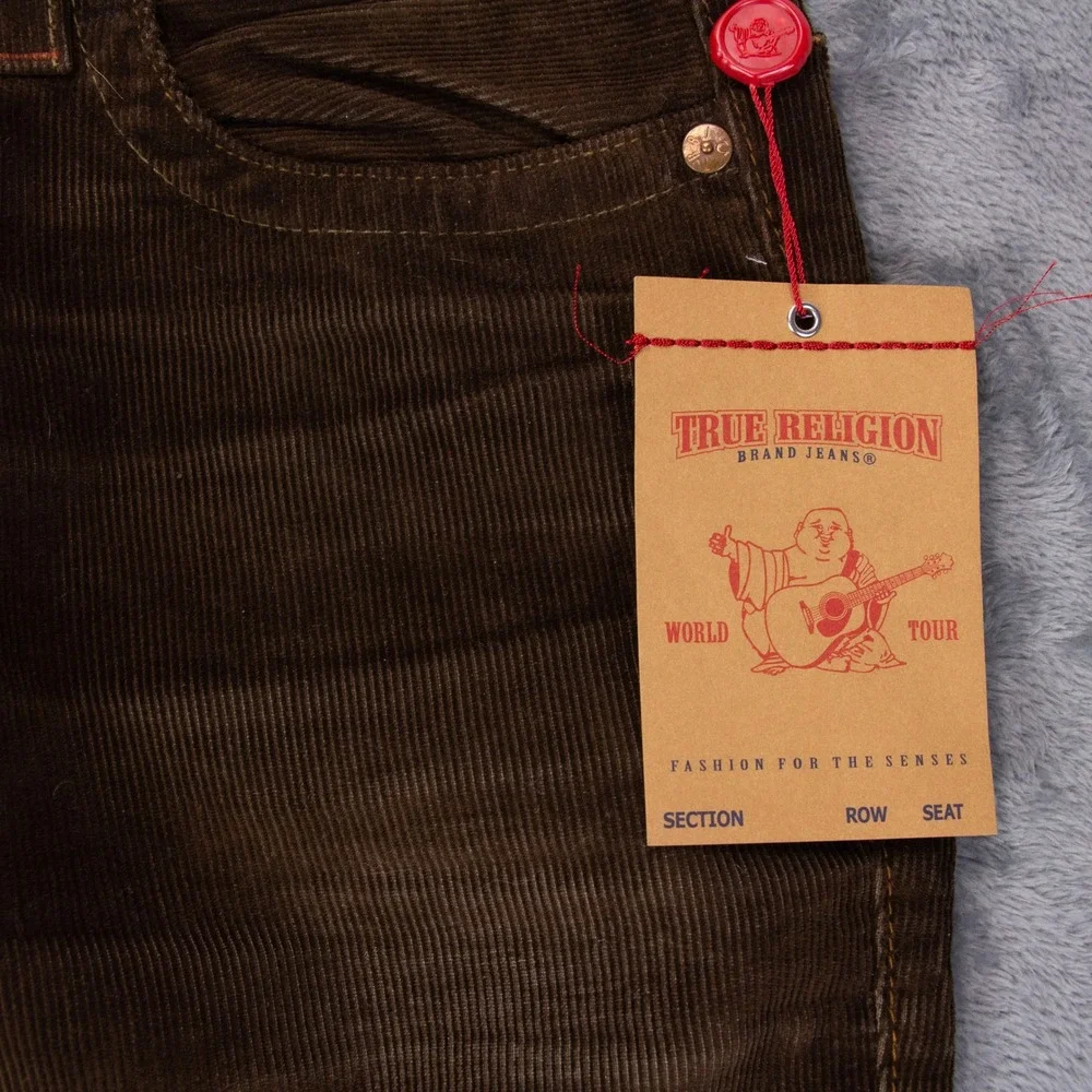 NWT‎ True Religion Ricky Straight Mens 28x34 Brown Corduroy Pants Flap Pockets